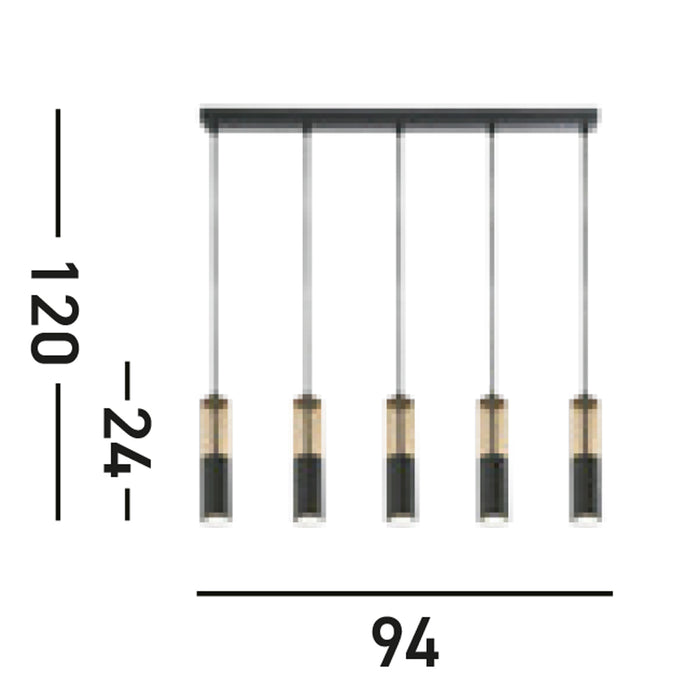 Lampadario Moderno Merrygold Acciaio Nero Ambra 5 Luci Gu10