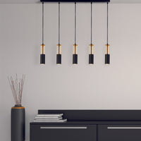 Lampadario Moderno Merrygold Acciaio Nero Ambra 5 Luci Gu10