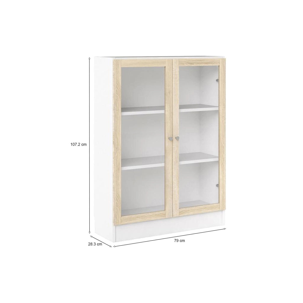 Libreria Amphan, Scaffale da ufficio, Mobile portalibri, Biblioteca, 79x28 h107 cm, Bianco e Quercia