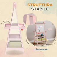 Lavagna per Bambini 59x48x118 cm a Gesso Magnetica e Rotolo di Carta in Legno Rosa