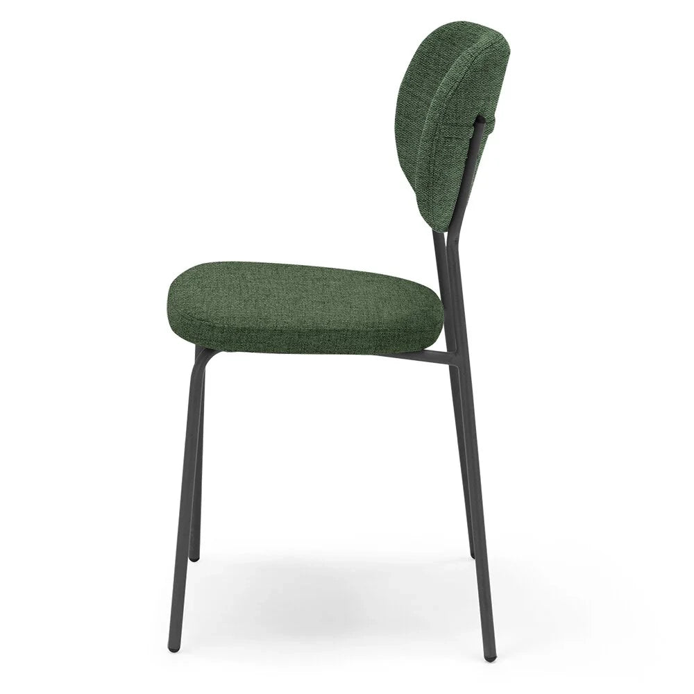 Sedia da pranzo imbottita VANESSA, 100% MADE IN ITALY, design moderno, gambe coniche robuste in metallo, schienale e seduta rivestiti con tessuto idrorepellente strutturato colore Verde