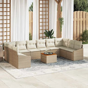 Set Divano da Giardino 11 pcs Beige e Crema polyrattan