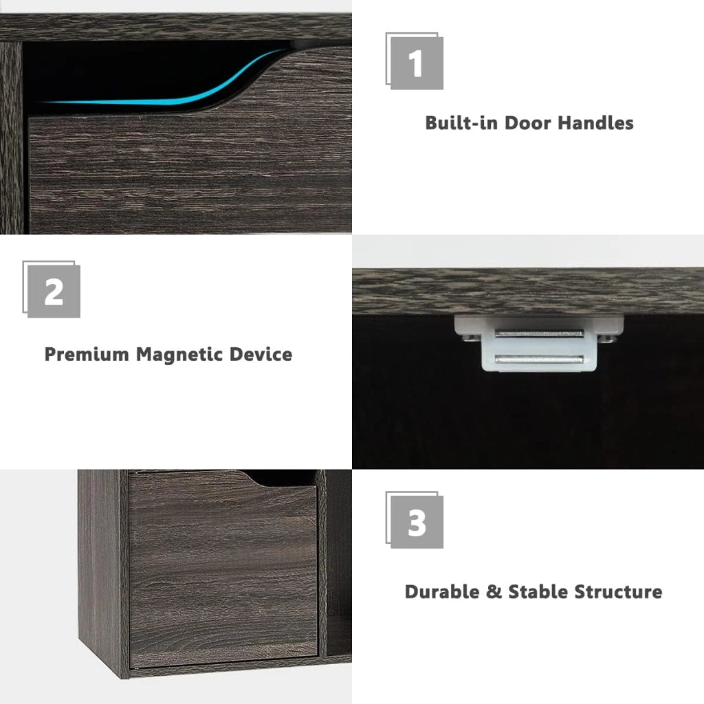 Armadietto Libreria a 3 Livelli, con 6/9 Scomparti, 3/5 Ante, Mobiletto Portalibri Moderno, Multiuso e Salvaspazio, Ideale per Soggiorno, Studio, Ufficio, Camera (Grigio, 90x29x90 cm)