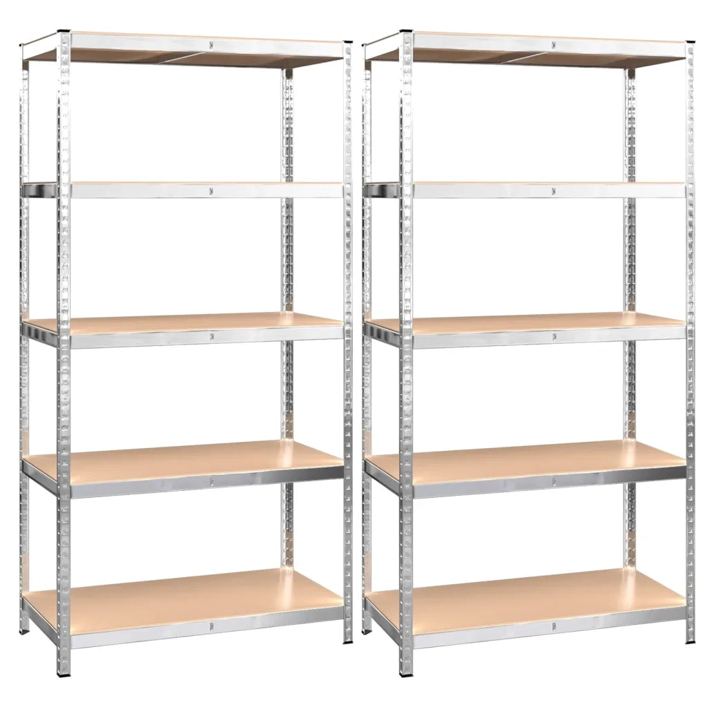 Scaffali Resistenti 5 Strati 2 pz Argento Acciaio e Multistrato 3154203