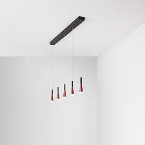 Lampadario Lineare Minimal Cone Metallo Oro Acrilico Nero 5 Luci Led 7W 3000K
