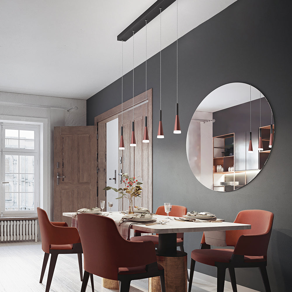 Lampadario Lineare Minimal Cone Metallo Oro Acrilico Nero 5 Luci Led 7W 3000K