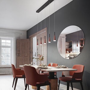 Lampadario Lineare Minimal Cone Metallo Oro Acrilico Nero 5 Luci Led 7W 3000K