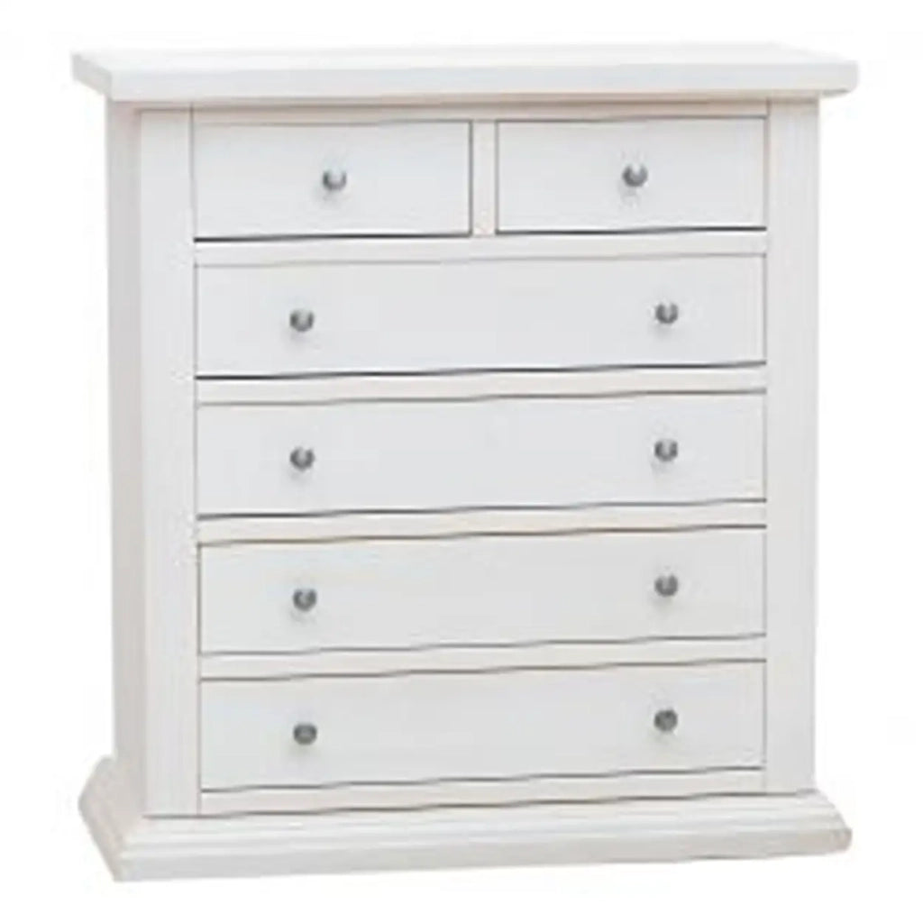cassettiera cinquino in legno Shabby chic bianco 4 + 2 larga con ferramenta argento