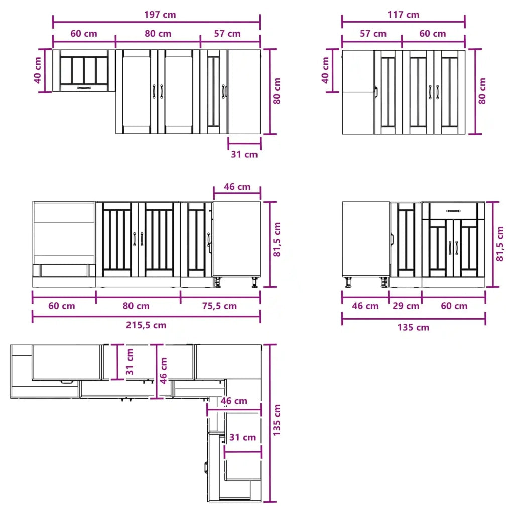 Unità Cucina LUCCA 8 pcs Nero Legno ingegnerizzato 3438468