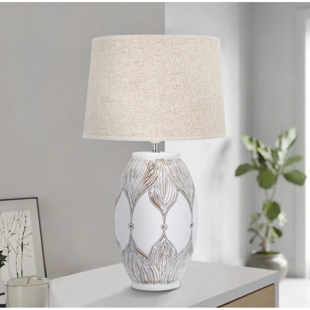 Lampada da Tavolo VKH166, Bianco, Poliresina, 38x38x67 cm