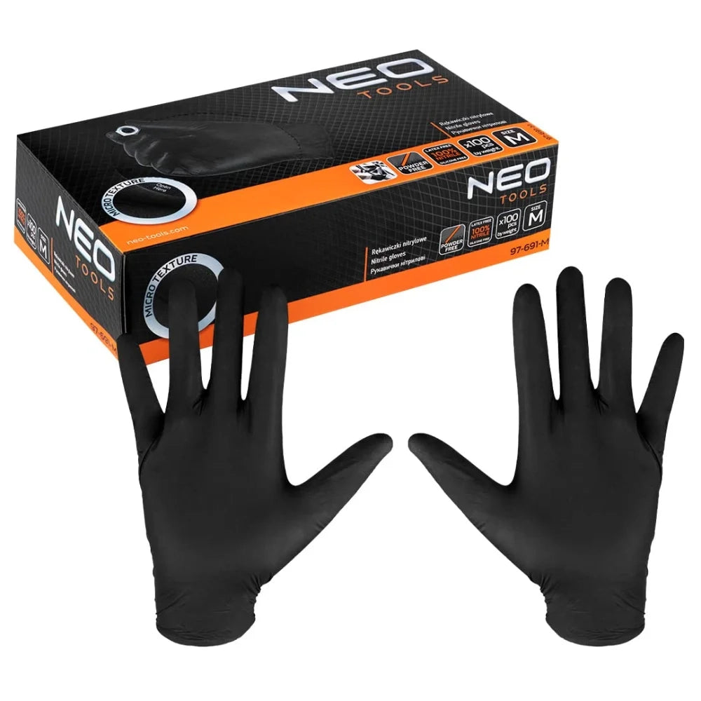 Topex 97-691-m guanti in nitrile , nero, 100 pezzi, misura m
