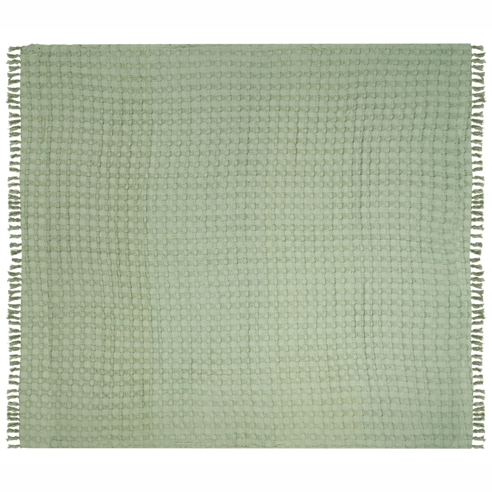 Copriletto in tessuto di cotone verde 200 x 220 cm con frange Coperta decorativa Biancheria da letto design classico Camera da letto