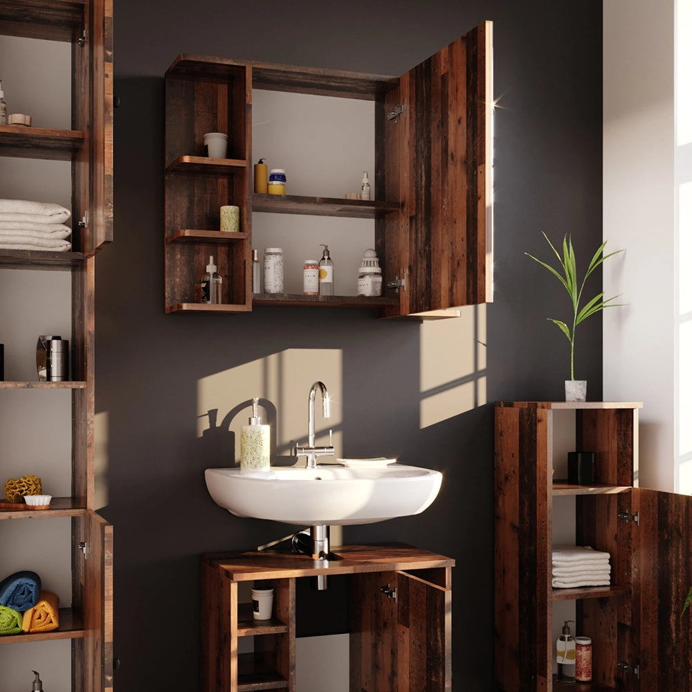 Vicco Set mobili bagno Rovere rustico 3 parti, con mobile midi