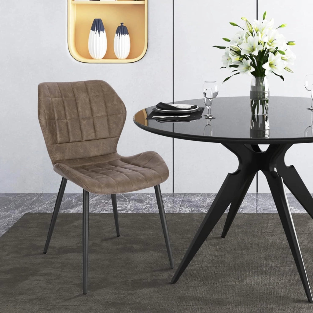 2x Sedie Ergonomica da Pranzo, Sedia Scandinava, Sedia da cucina in PU, Seduta Imbottita, per Camera da Letto, Salotto, Marrone Scuro, Gambe in Metallo, BH357dbr-2