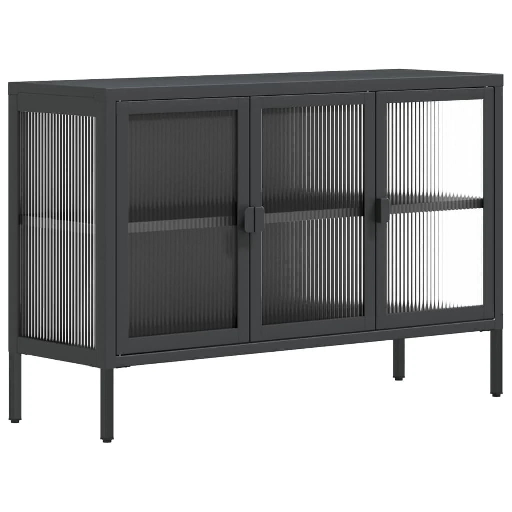 Buffet credenza cassettiera armadio mobile contenitore organizer per cucina soggiorno salotto 105 x 35 x 70 cm vetro e acciaio nero 02_0035837
