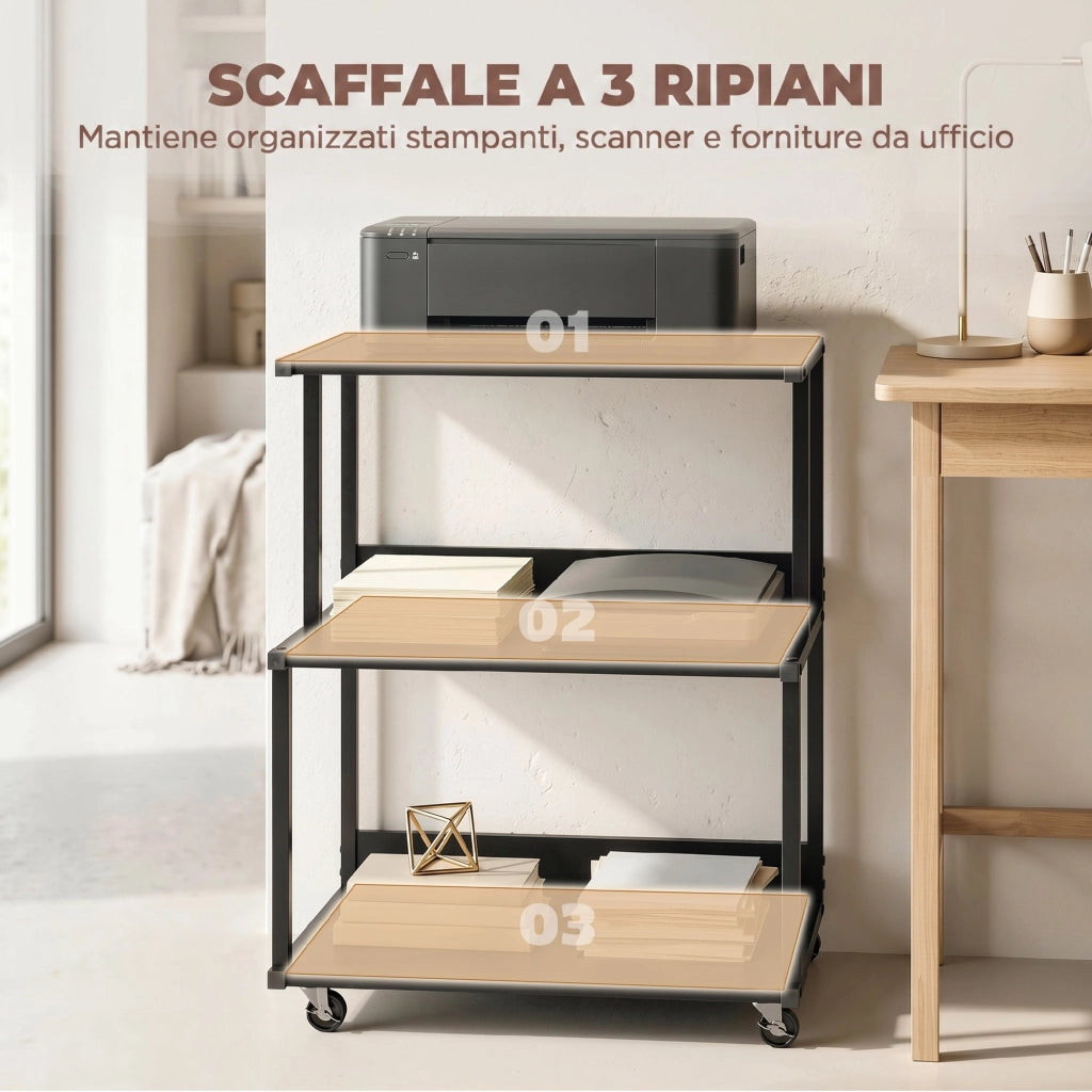 Tavolino industriale con ruote ¨C zephmum ¨C nero, metallo, 3 livelli