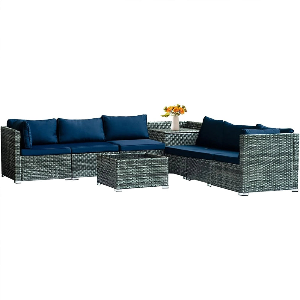Set Salotto Patio Divano 8 Pezzi Componibile in Polyrattan e Tavolo Contenitore