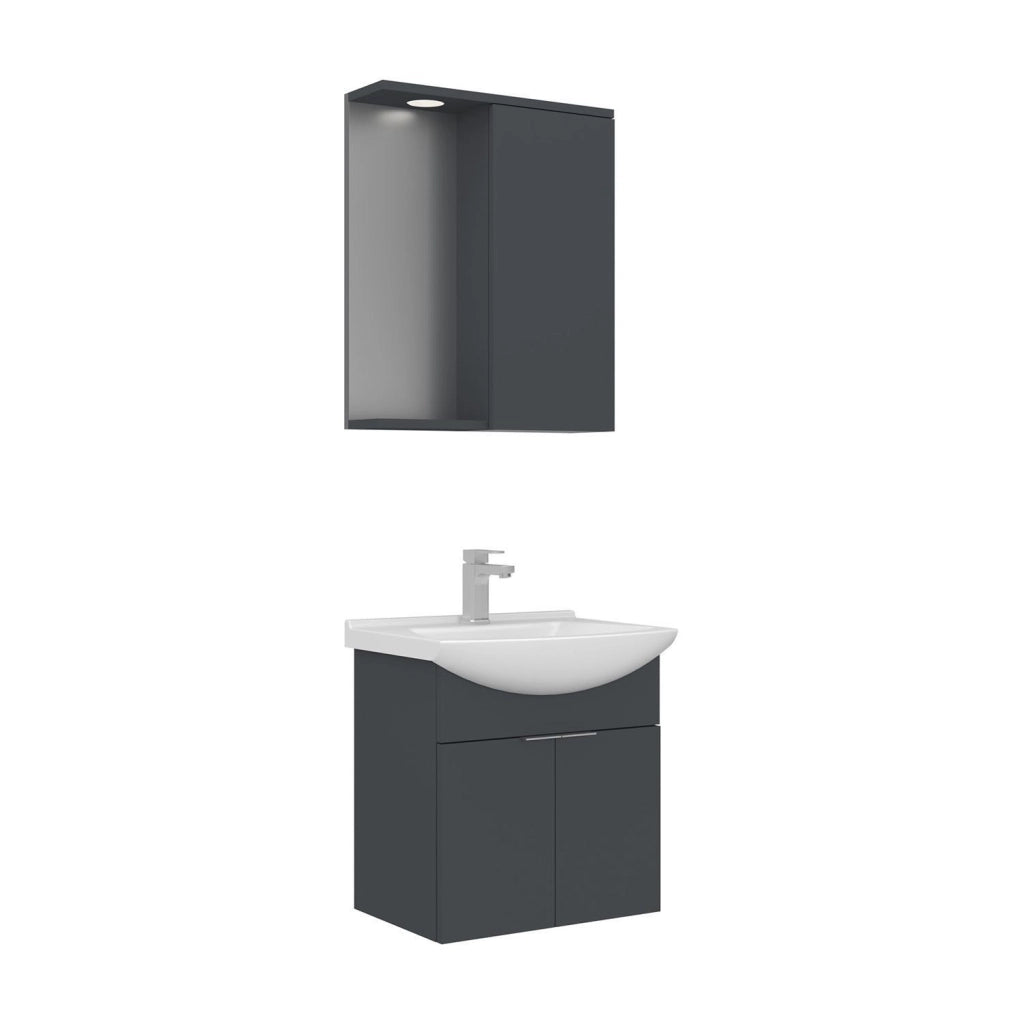 Set mobile lavabo con specchio (2 pezzi) "Purus 55" - 55 x 50 x 58 cm - Antracite opaco
