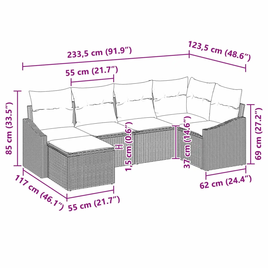 Set di divani con cuscino 6 pcs Nero polyrattan