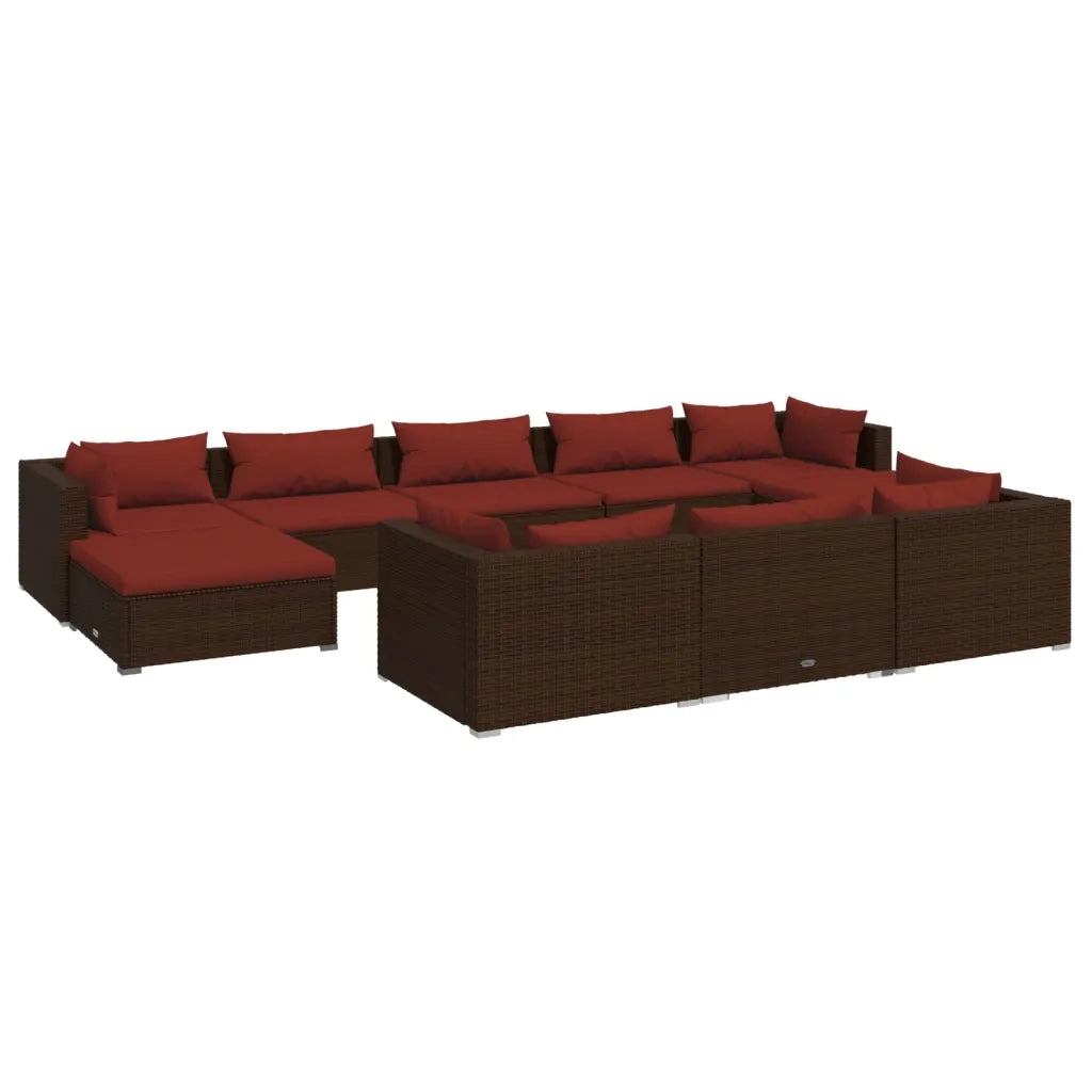 Set Divani da Giardino 10 pz con Cuscini in Polyrattan Marrone cod mxl 53291