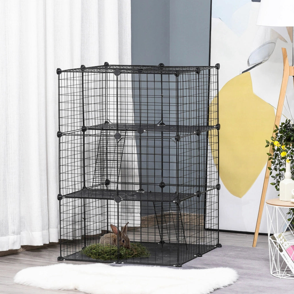 Gabbia per Animali 3 Livelli con Rampas ¨C Minimal ¨C 70x70x105 cm Nero