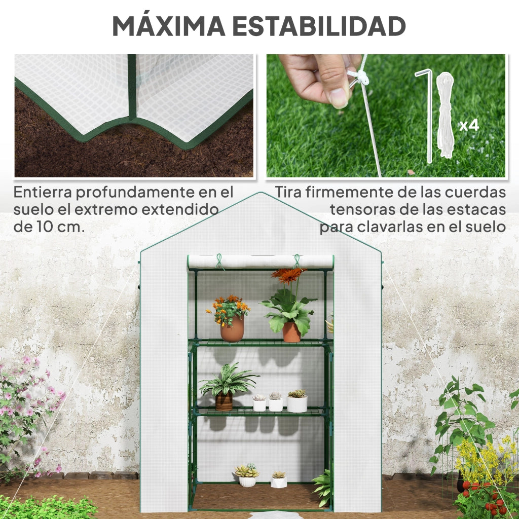 Serra 3 Livelli con 1 Porta 2 Finestre e Ripiani a U ¨C zephmum ¨C Bianco 140x73x190 cm
