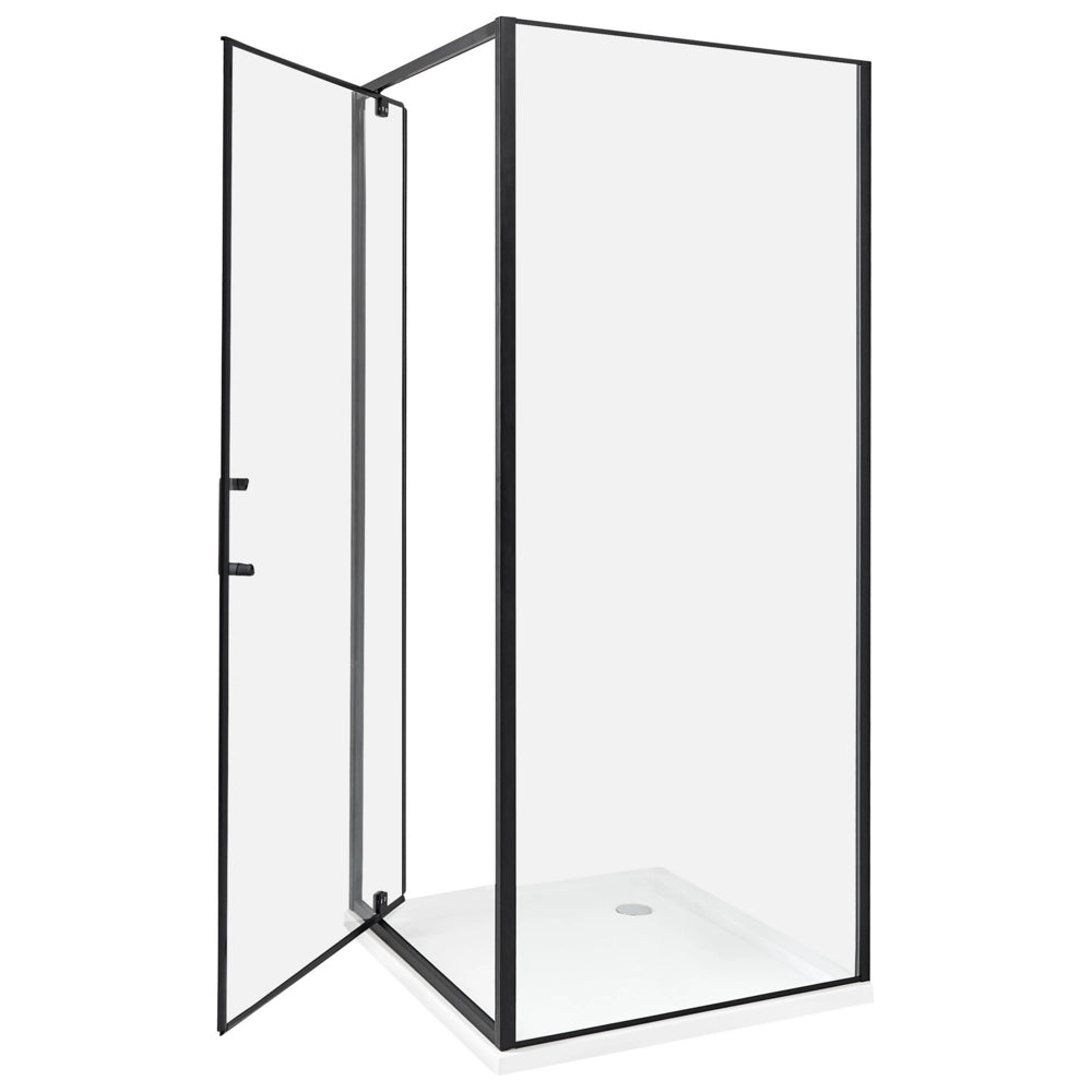 Box Doccia Vetro Temperato nero Cornice Alluminio Anta Singola Quadrata 80 x 80 x 185 cm