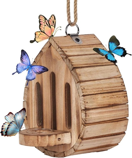 Casa di Legno Farfalla – Con Alimentazione – Appeso – Decorazione Esterna – per Farfalle e Insetti