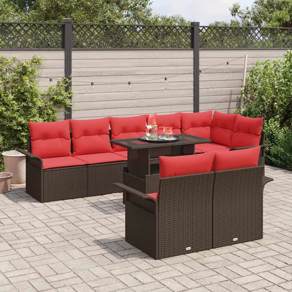 Set Divano da Giardino 9 pcs Marrone Rattan in Polipropilene