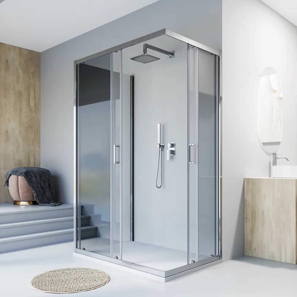 Box doccia cromato 3 lati 90x90x90cm con doppio scorrevole e vetro 6mm trasparente h185cm | Tonga