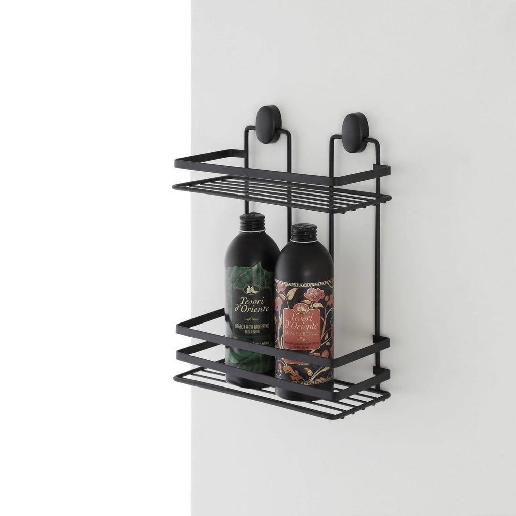 Mensola doccia rettangolare a due ripiani in acciaio nero | Cover Black