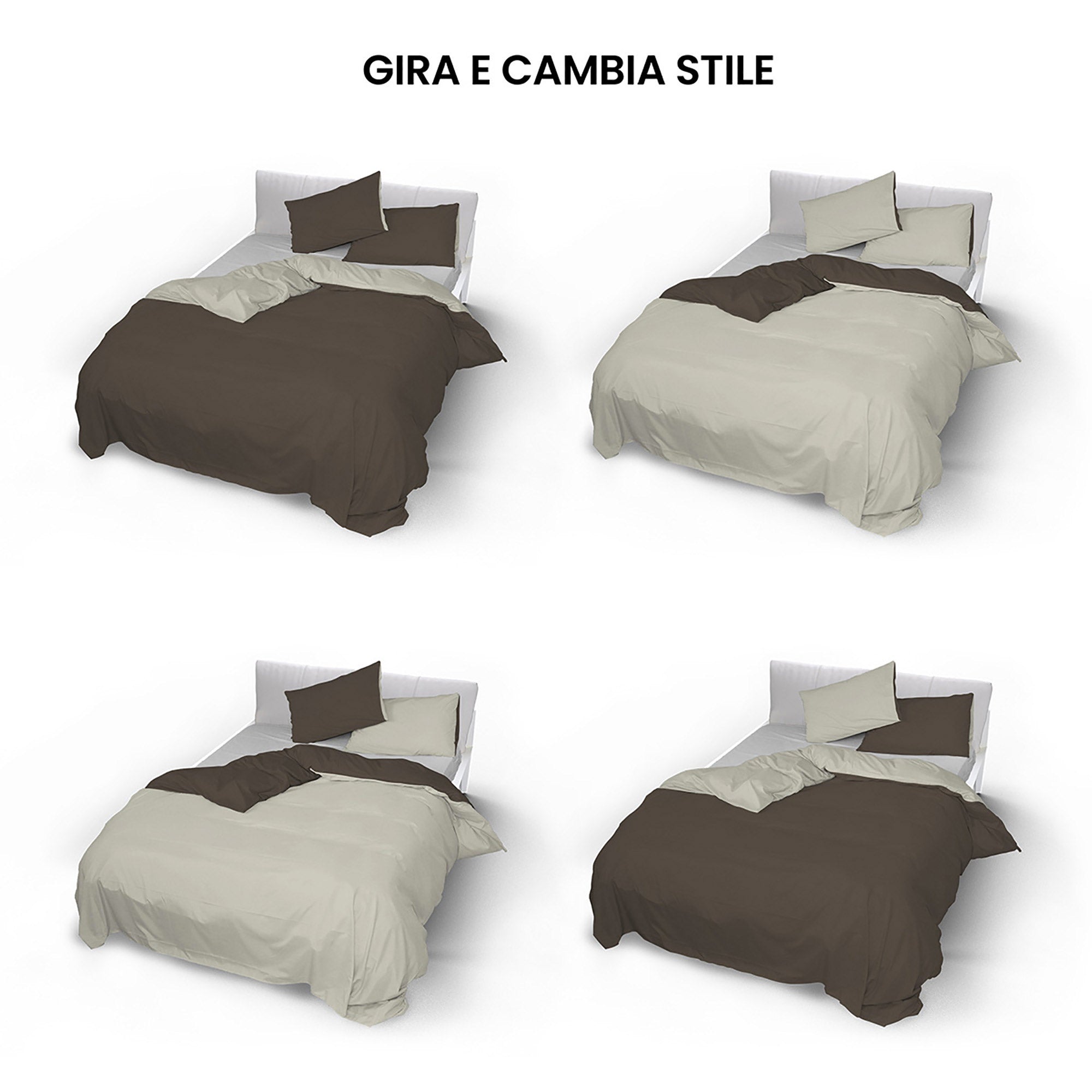 Copripiumino con Sacco e Federe Doubleface Marrone/Panna Singolo