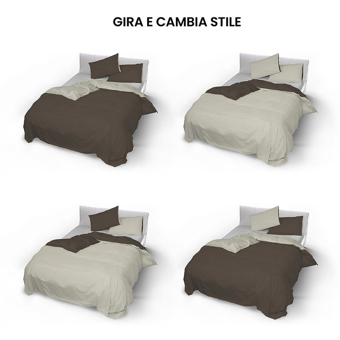 Copripiumino con Sacco e Federe Doubleface Marrone/Panna Singolo