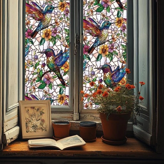 Decorazioni per finestre con colibrì e fiori decorazione per finestre doppia faccia decorazione per finestre riutilizzabile adesivi per finestre autoadesivi decorazione per finestre per finestre di vetro per bambini per bagno