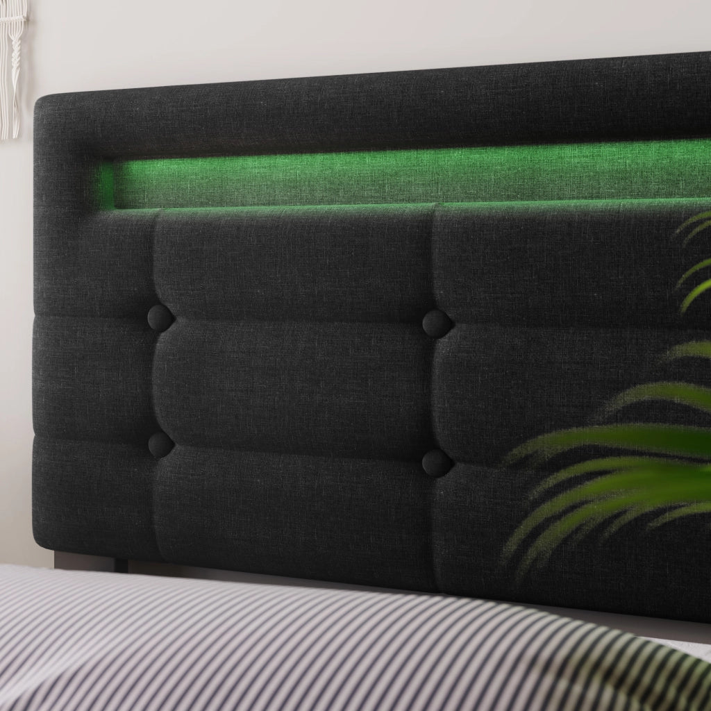 Letto matrimoniale – 140x200 cm – LED 4 cassetti testiera regolabile – legno nero