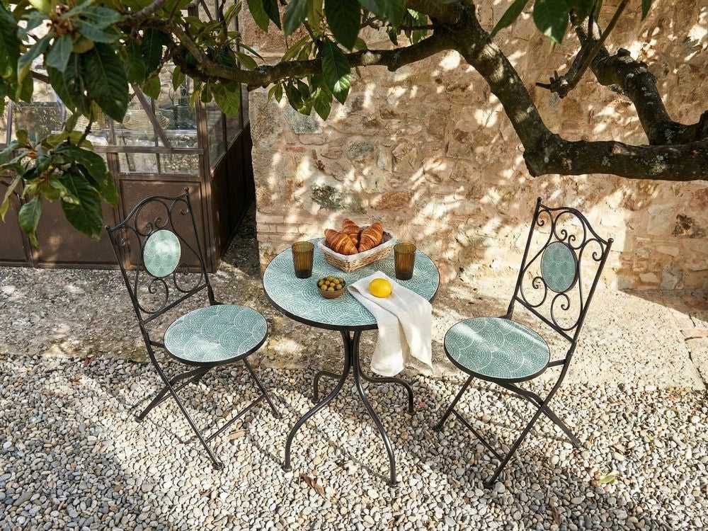 Set da giardino per esterni in ferro nero con tavolo in stile vintage