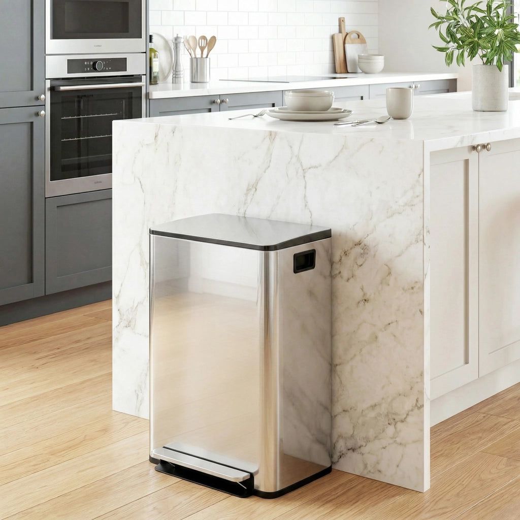 Bidone 2 Compartimenti 60L con Pedale ¨C Zephmum ¨C Acciaio Inossidabile 43x35x75cm