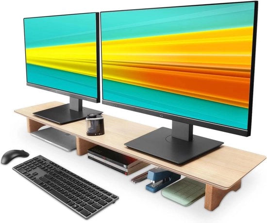 Piedistallo per monitor per computer - riser in legno con blocchi di legno per laptop e pc - organizzatore per ufficio e casa