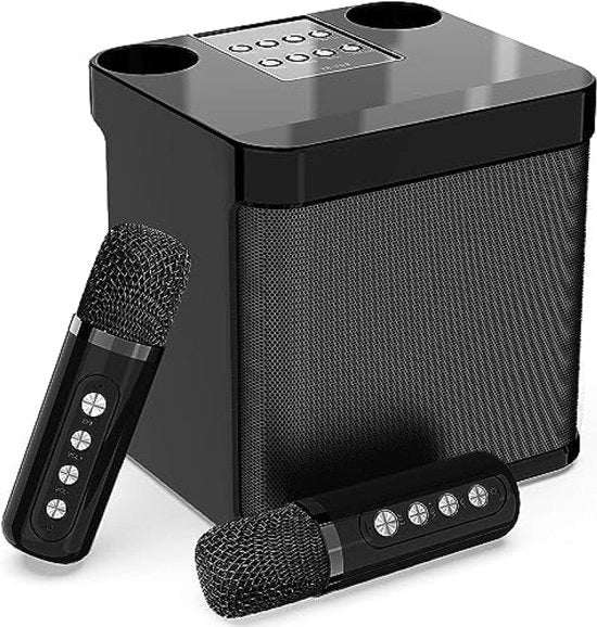 Macchina Karaoke con 2 Microfoni Senza Fili – Altoparlante Bluetooth Portatile per Karaoke – Sistema PA con Subwoofer – Set di Karaoke per Uso Casa, Festa e All'aperto