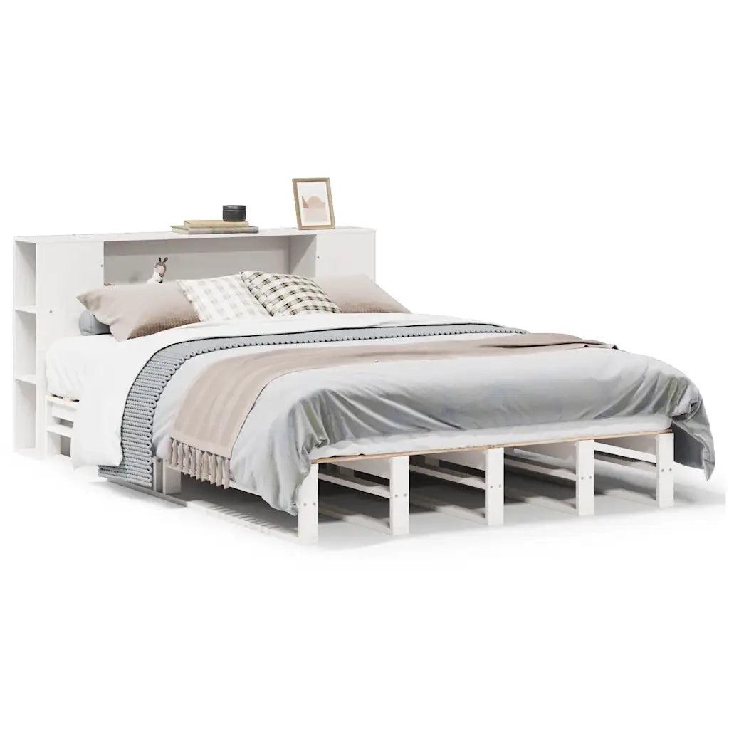 Letto Libreria senza Materasso-Struttura Letto con contenitore Bianco 140x190 cm Legno Massello 265098