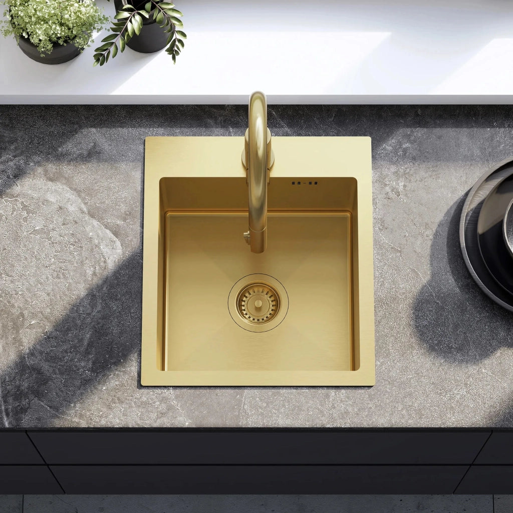 Lavello In Acciaio Leo 40 Brush Gold con rubinetto da cucina