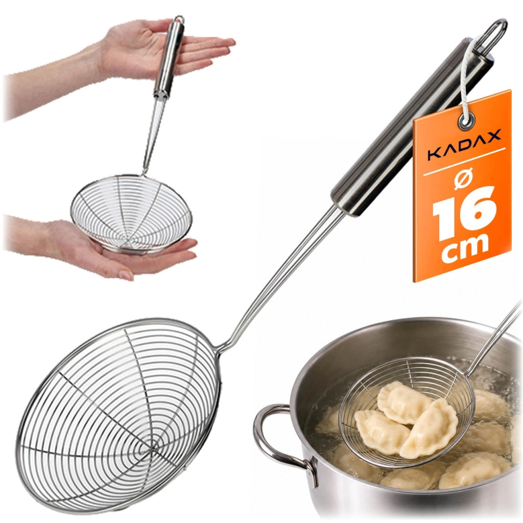 Schiumarola, colino, colino, colino con colino, mestolo in acciaio massiccio KADAX