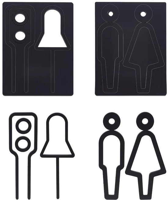 Bordi per Bagno Acrilici da Parete 2 Pezzi - Zona di Adesione Autoadesiva - Decorazione per Bagno - Nero - Dimensioni 15,8 x 11,4 cm / 17 x 13 cm - Sticker per Bagno