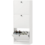 Scarpiera salvaspazio con 3 ribalte e ripiani interni regolabili per ingresso in legno bianco 47×26×120 cm