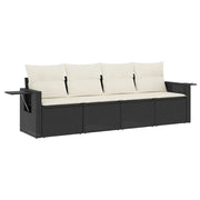 Set Divani da Giardino 4 pz | Set Salotto da Giardino con Cuscini Nero in Polyrattan
