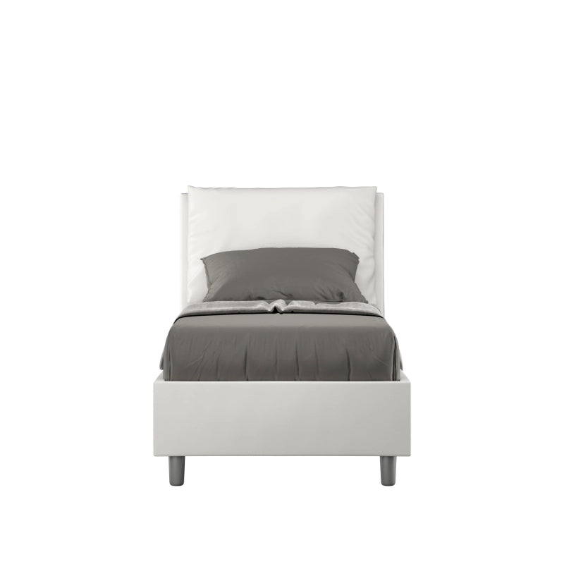 Letto imbottito Singolo 80x190 cm Antea - Bianco,Similpelle,Con rete