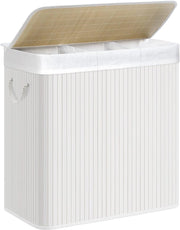 Cesto portabiancheria in bambù VALORA, tre scomparti, bianco, 150L LCB091W01 x3