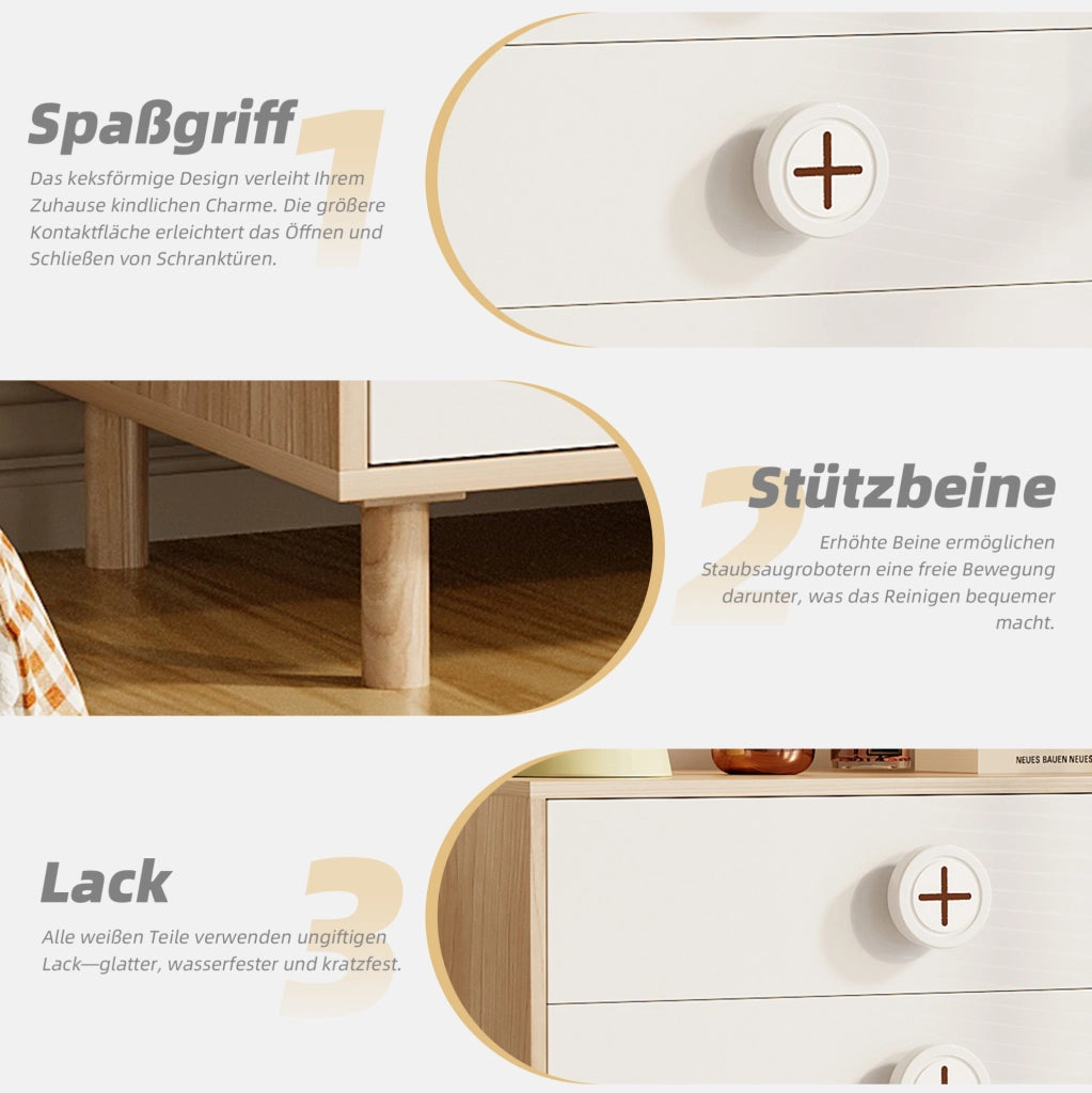 Mobile contenitore con 4 cassetti in MDF bianco e naturale 80 x 54 x 90 cm