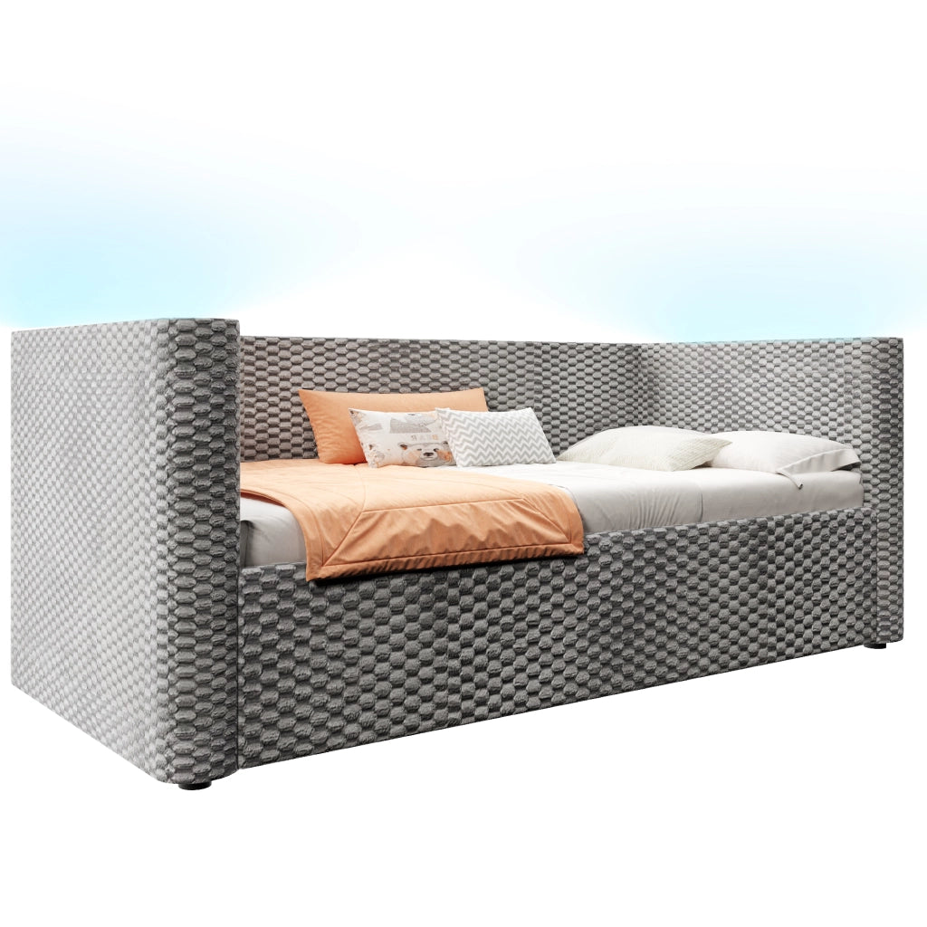 OKWISH Letto a Divano 90×200 cm, Letto Singolo con Contenitore Idraulico, LED Multicolore e Controllo tramite App, senza Materasso, in Velluto, Grigio