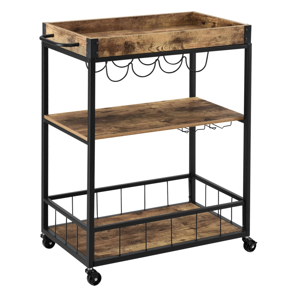 Carrello di Servizio con Vassoio Rimovibile e Ripiani in Color Legno Scuro Scaffale/Portavivande da Cucina/Mense con 4
